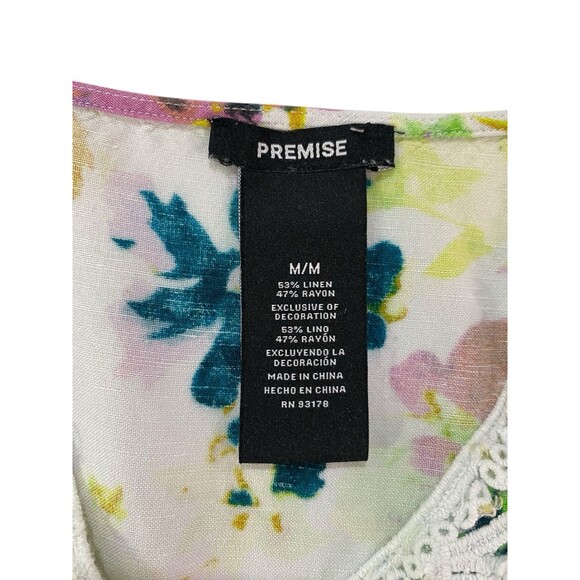 PREMISE Tunic Belize City Floral Print Crochet Detail Top Six Medium Linen Blend - Picture 6 of 9